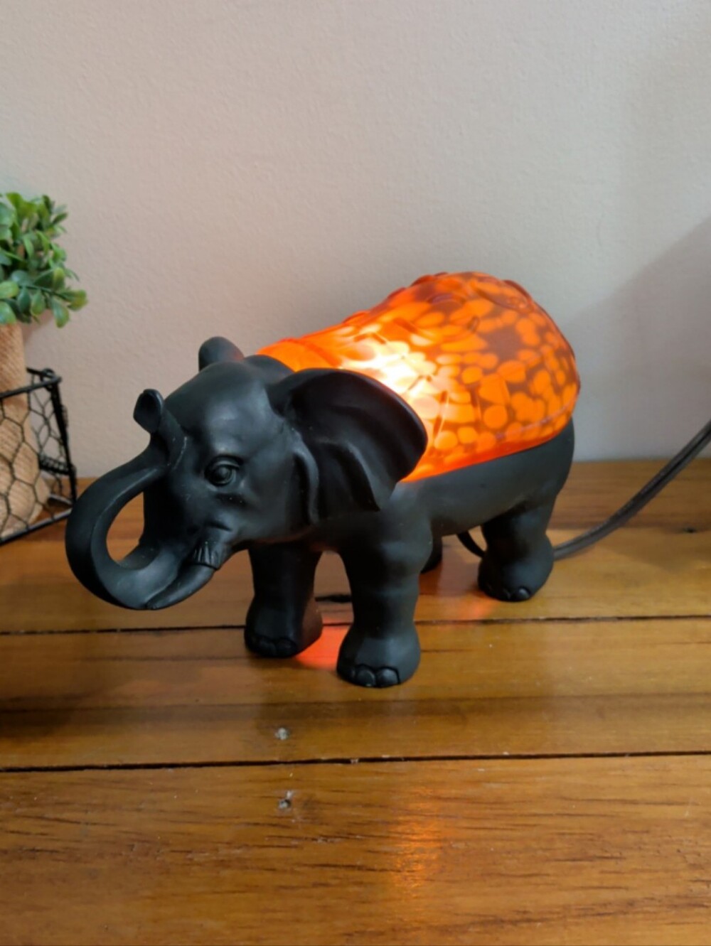 Cheyenne Cast Metal Elephant Accent Table Lamp Amber Glass